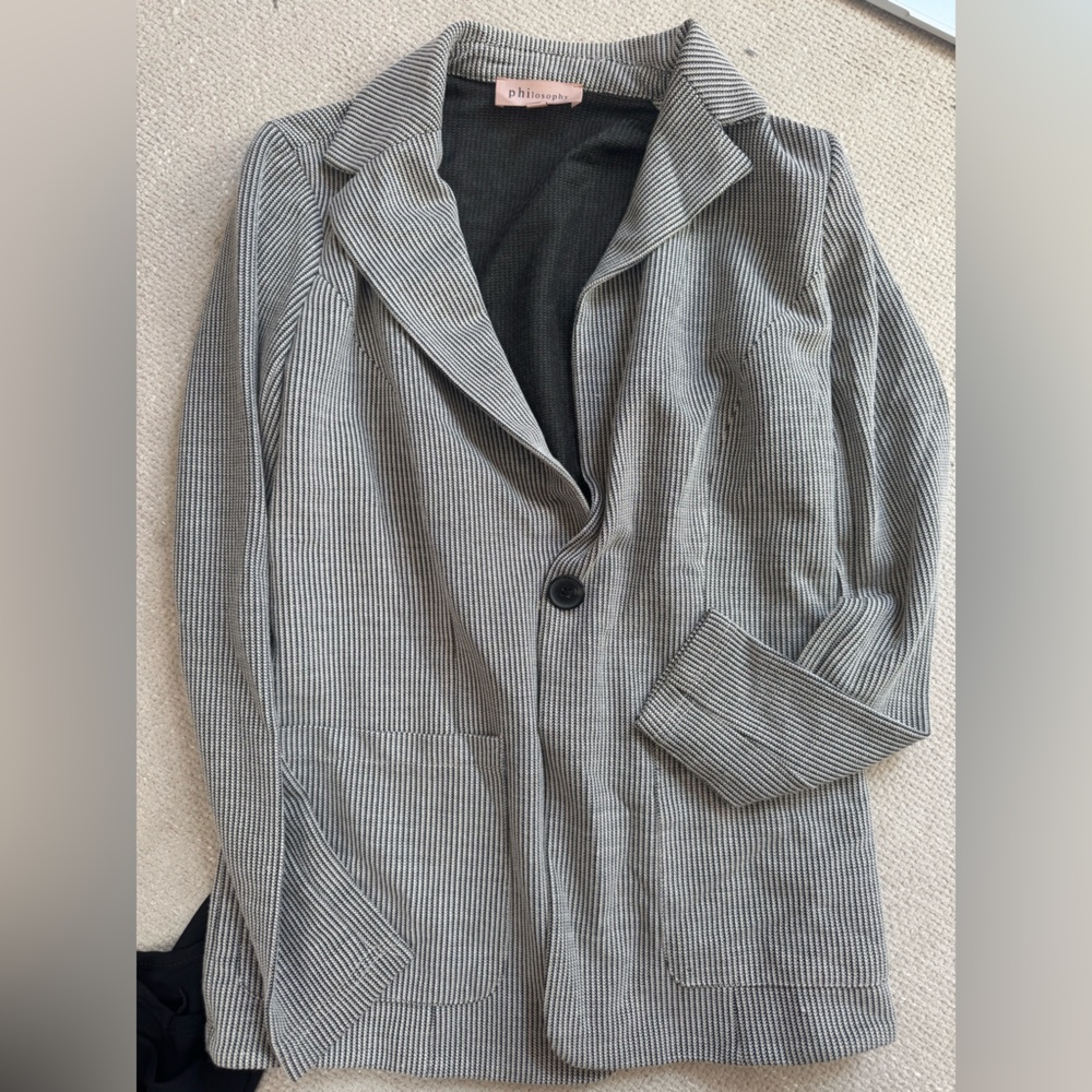 Philosophy Black and White Striped Blazer nwot